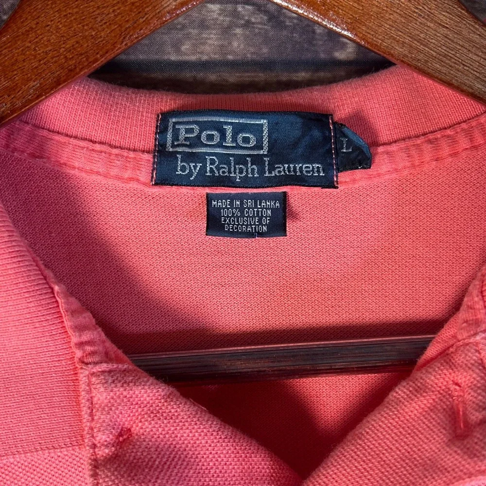 Polo Ralph Lauren Mens Coral Pink Short Sleeve Pique Polo Shirt Green Pony L
